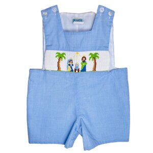 Rags Land Baby Boy Blue Christian Nativity Embroidered Shortalls Romper 3m